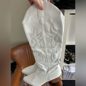 White knee high cowboy boots